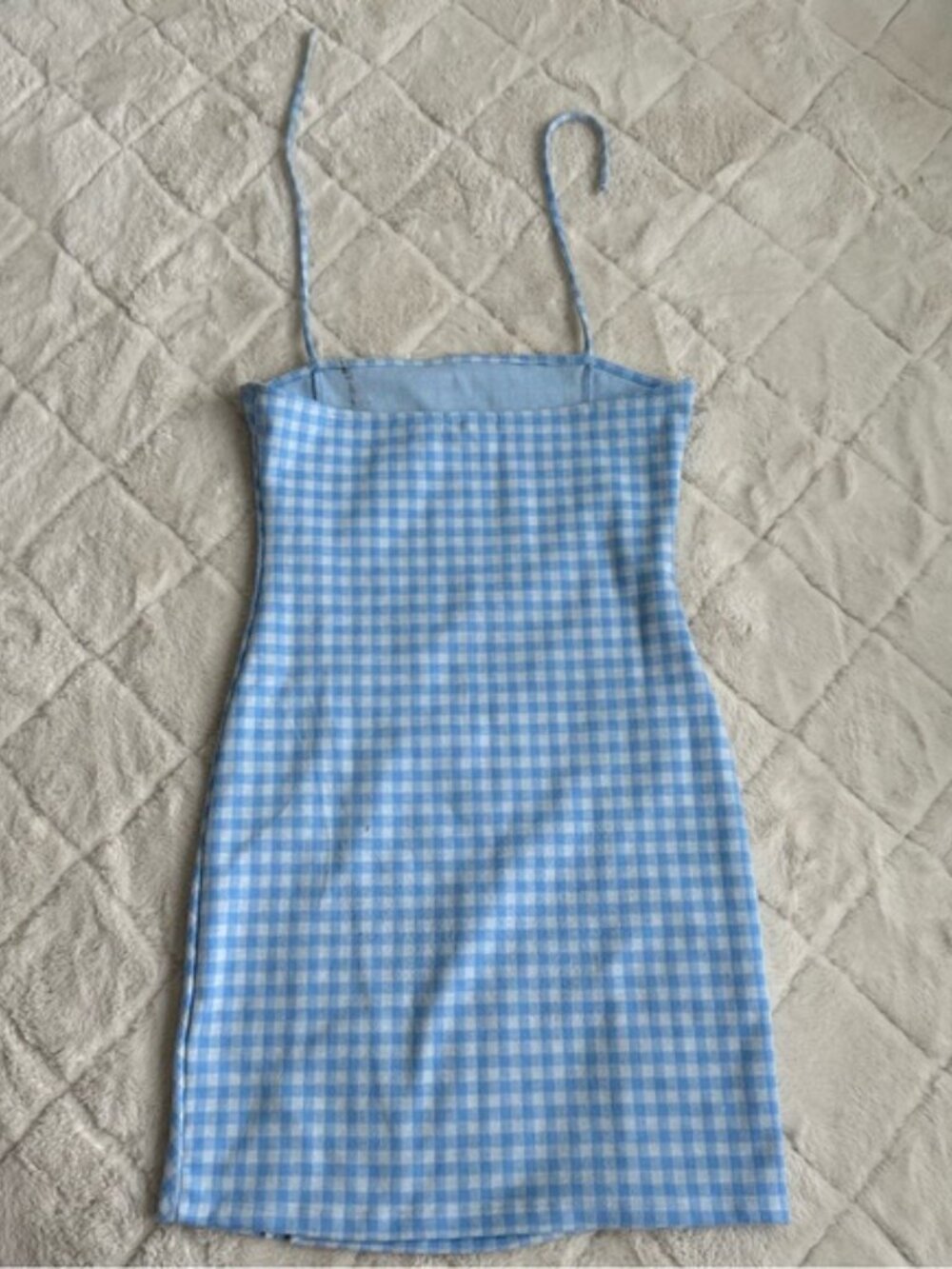Emily June | Blue & White Check Halter Strap Plaid Bodycon Dress | Size Medium - Picture 2 of 10